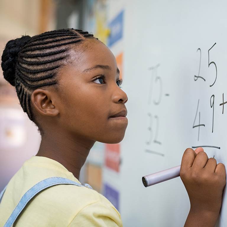 A student practices math