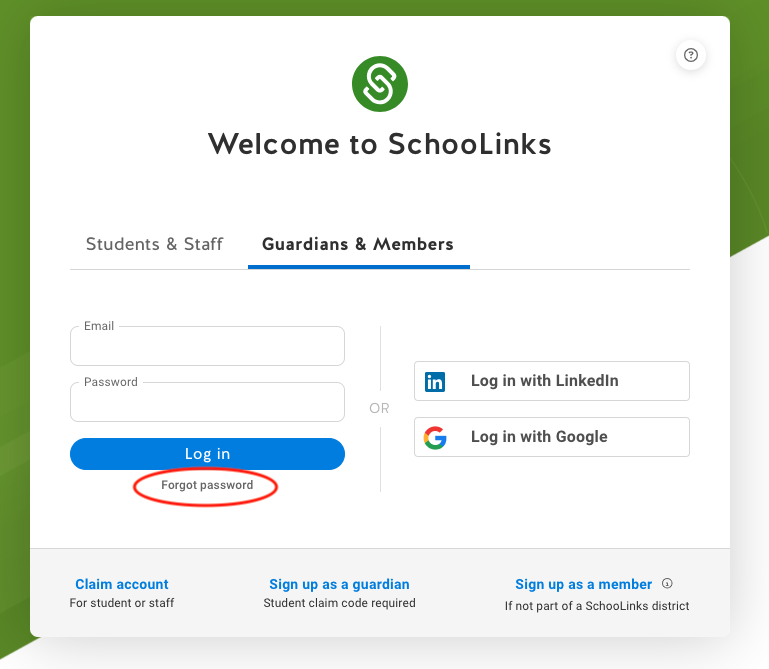 SchooLinks forgot password