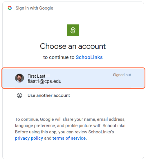 SchooLinks choose account