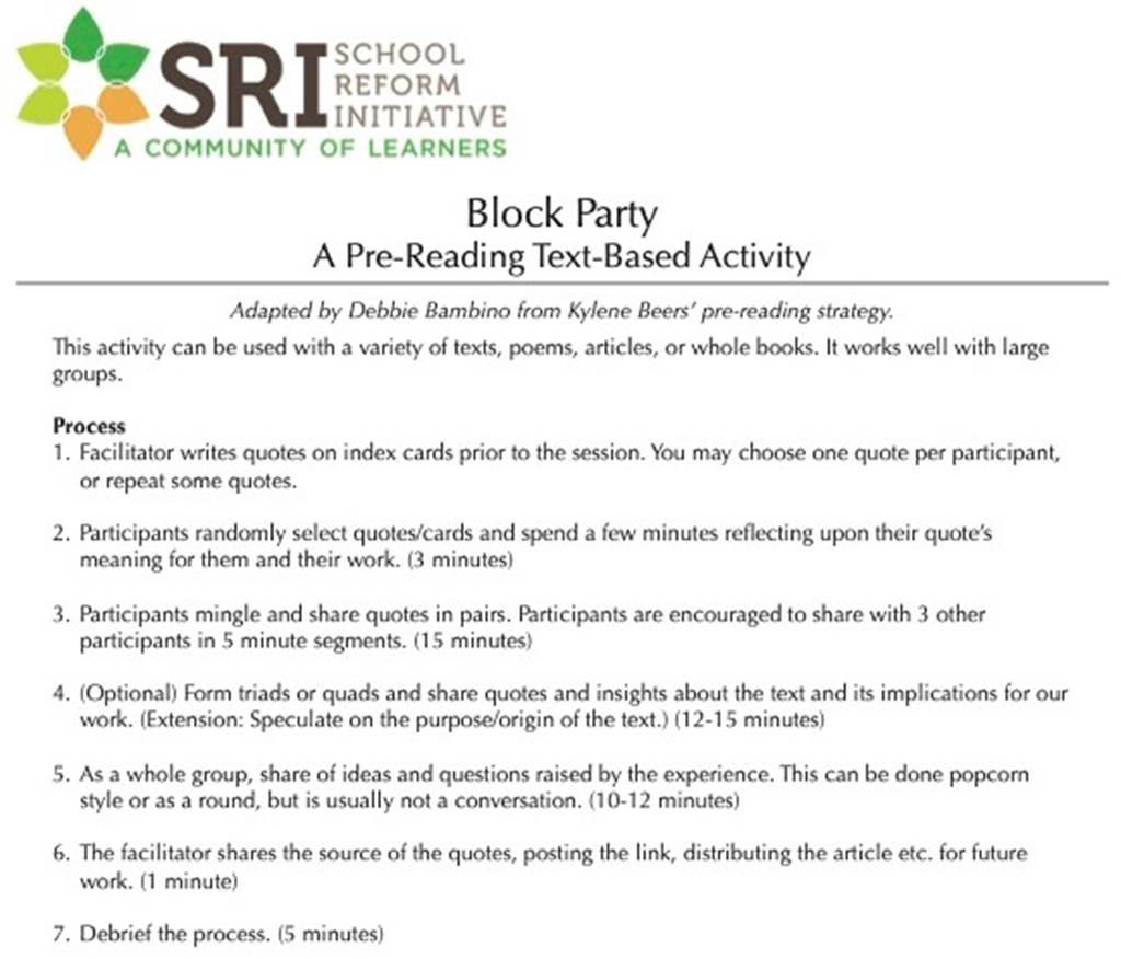 Document screenshot for Block Party: A Pre-Reading Text-Based Activity 