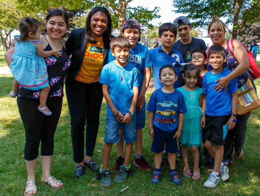 image of students and parents outdoors