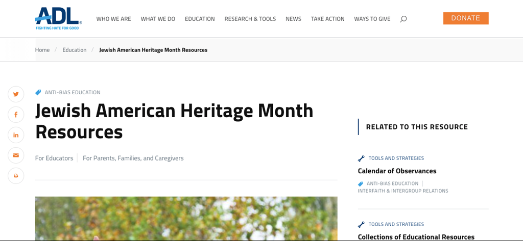 Screenshot of Jewish American Heritage Month Resources