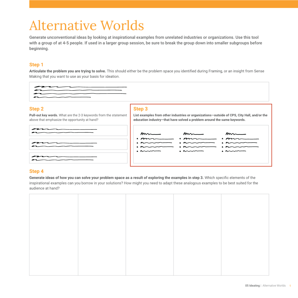 Alternative-Worlds worksheet with part 3 filled in