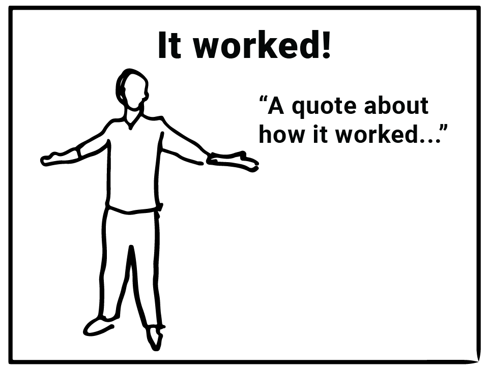 Sketch of outstretched arms with text, It worked - a quote about how it worked