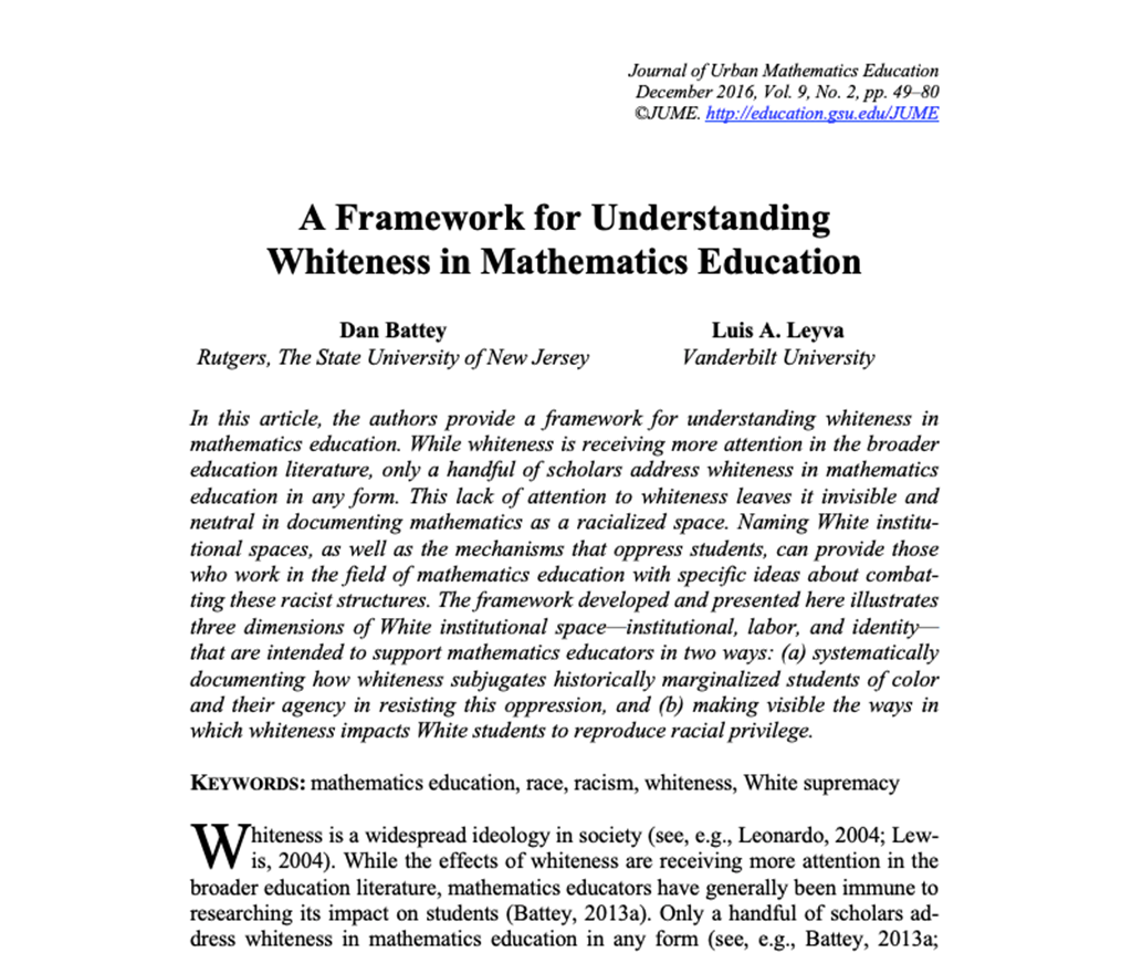 A Framework for Understanding Whiteness in Mathematics Education screenshot