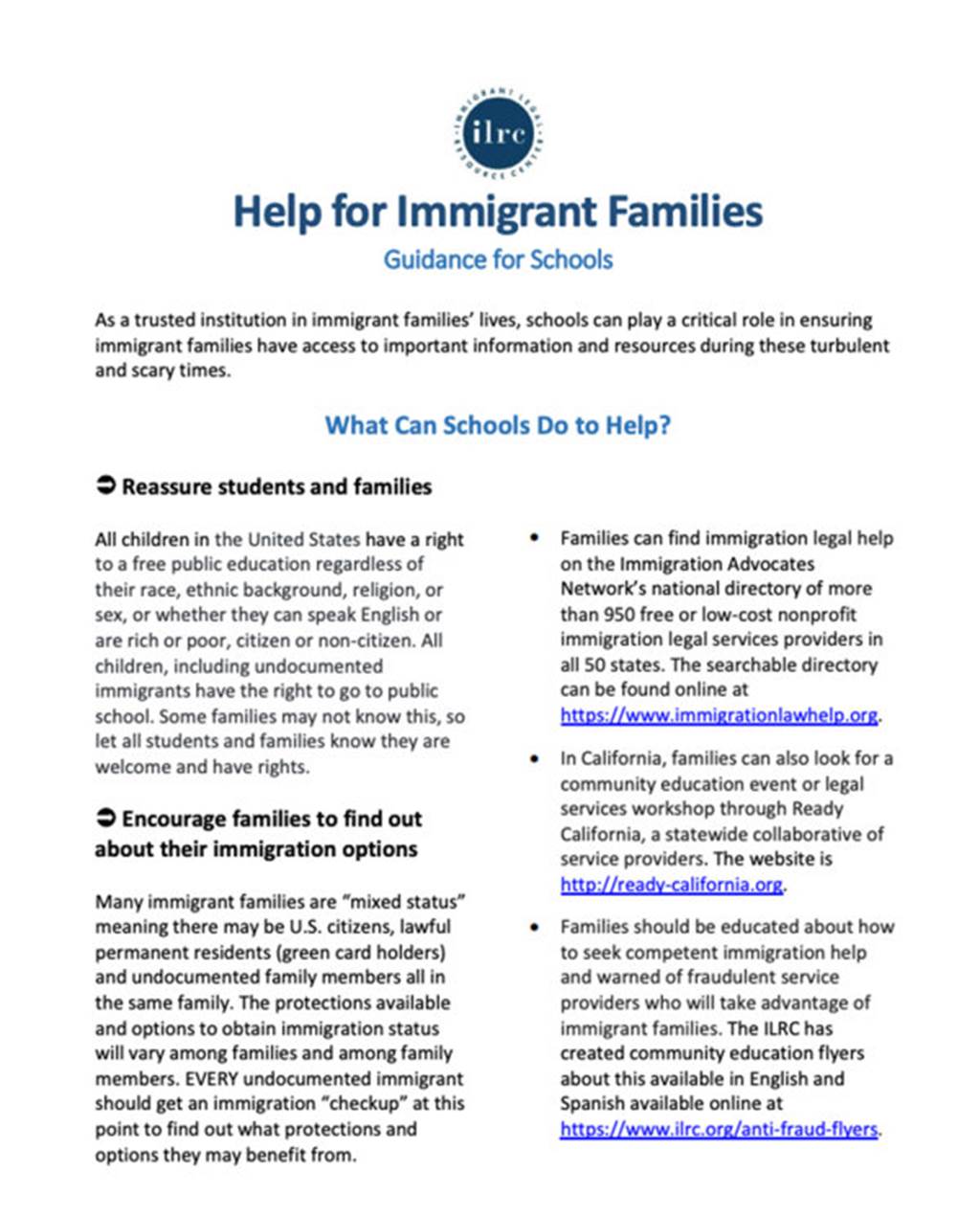 Help for Immigrant Families: Guidance for Schools Banner