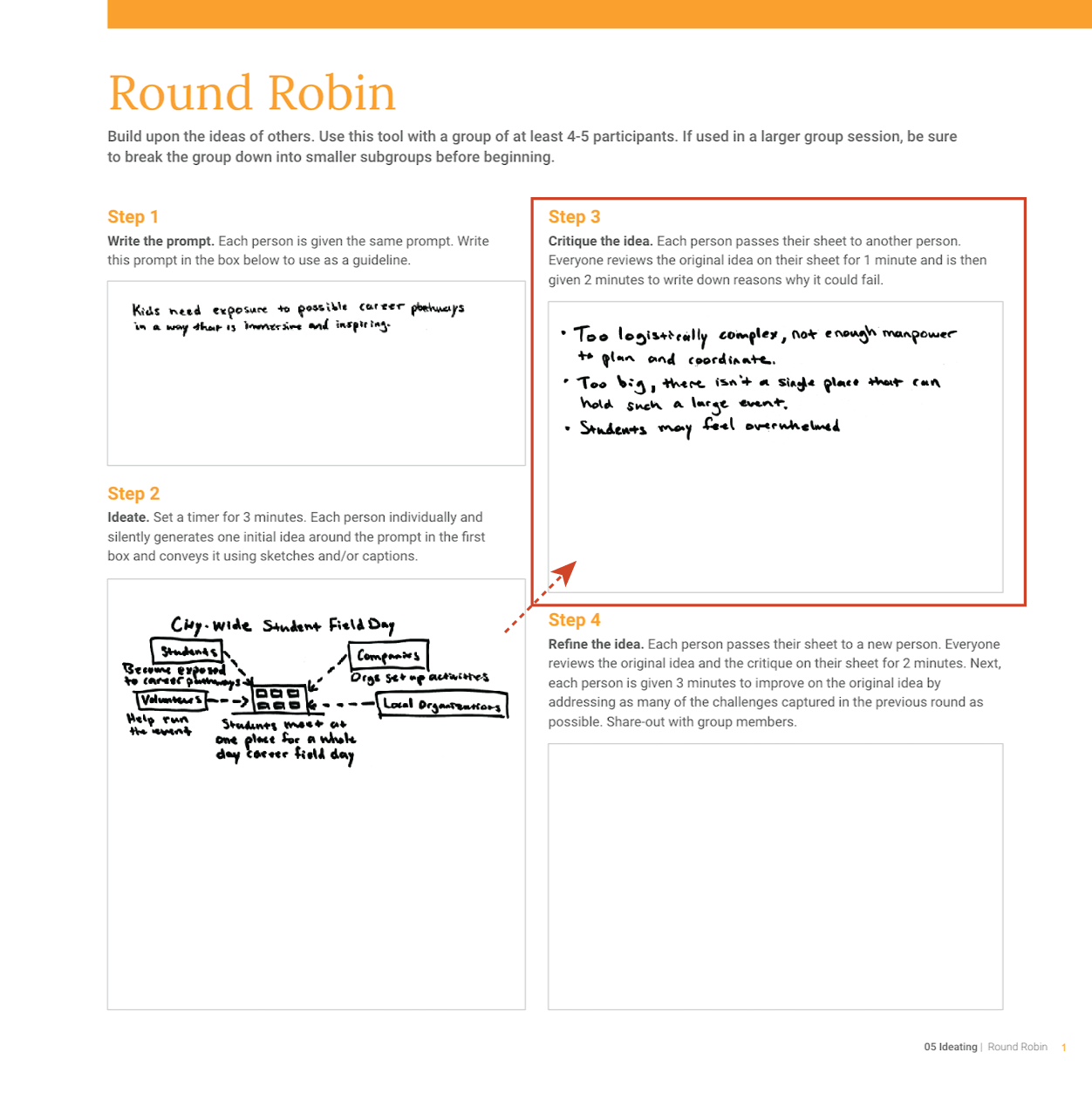 image of round robin worksheet with step 3 filled in