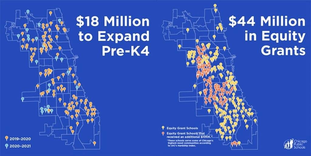 Maps indicating grants by school location