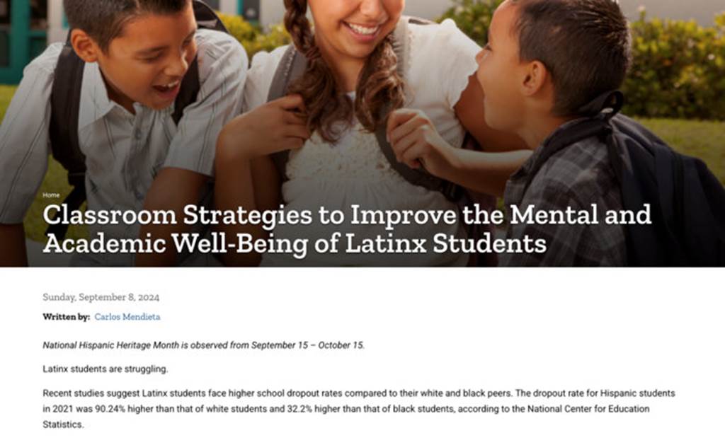Classroom Strategies to Improve the Mental and Academic Well-Being of Latinx Students Banner