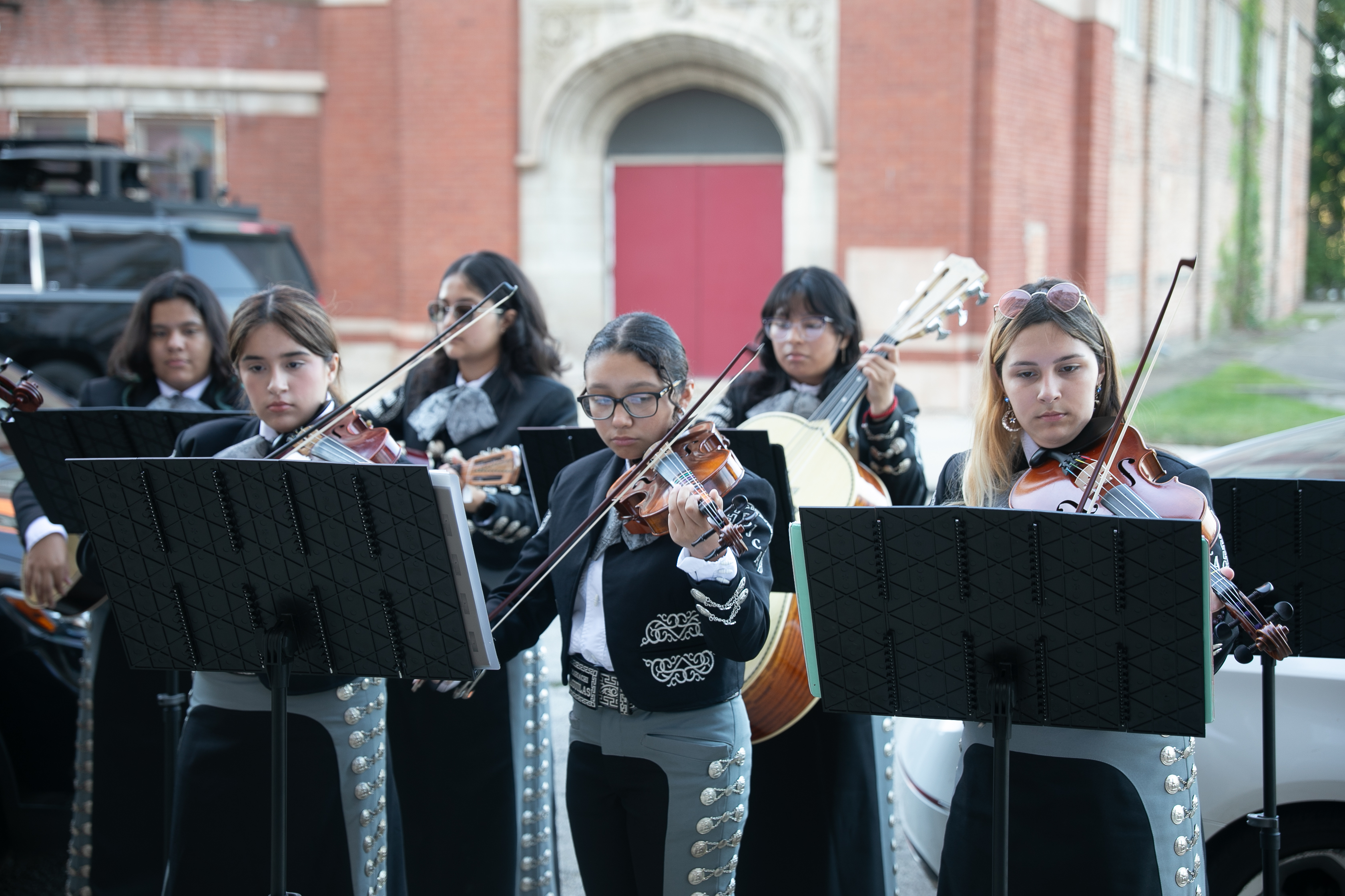 band playing outside school
