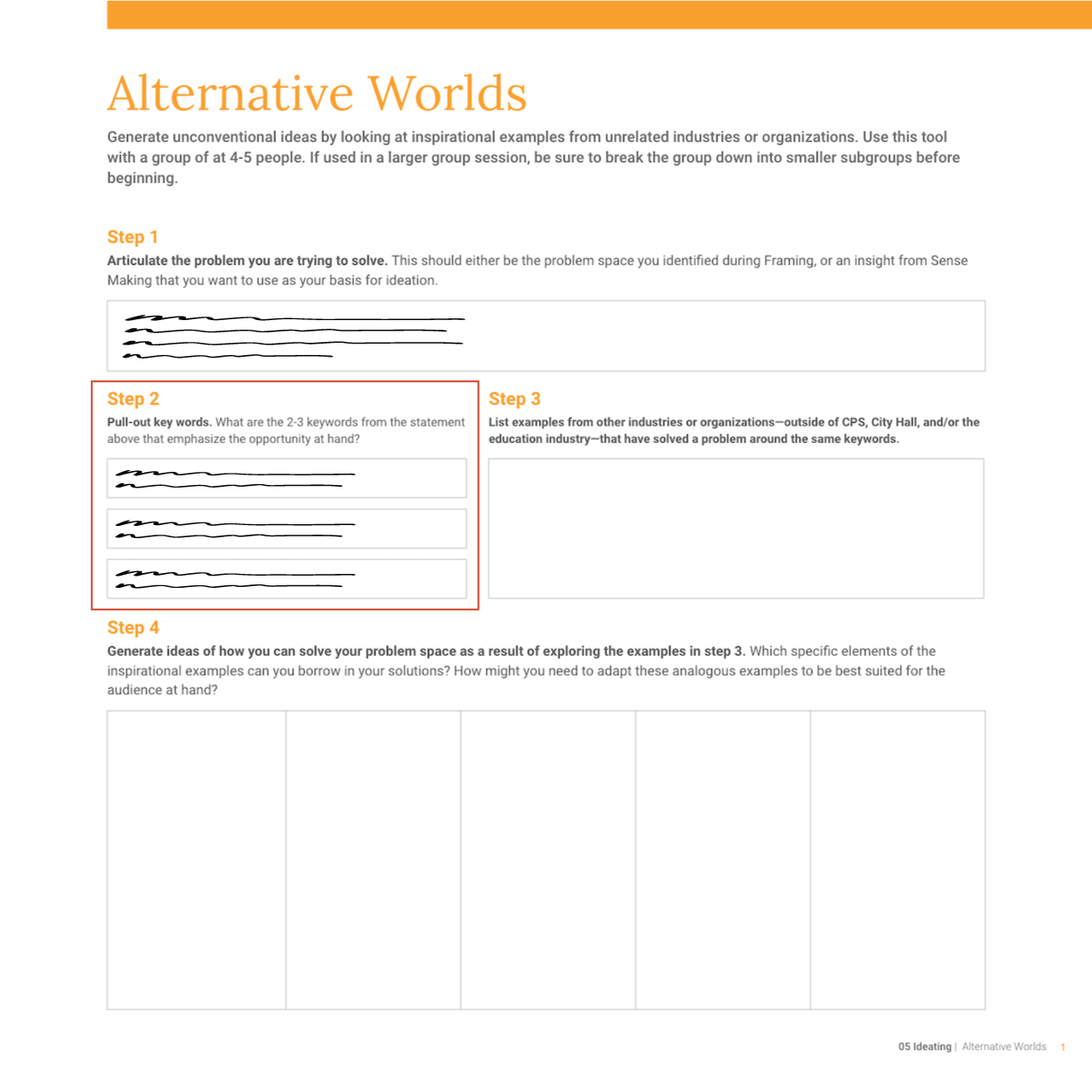 image of Alternative-Worlds worksheet with part 2 filled in
