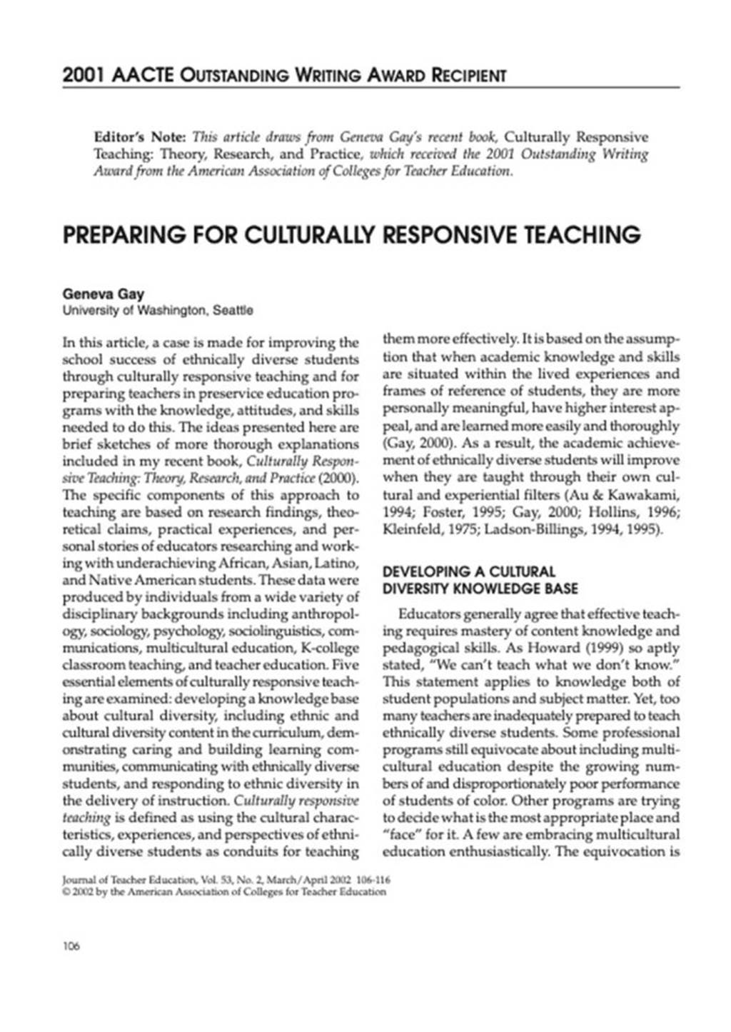 Preparing for Culturally Responsive Teaching - Banner