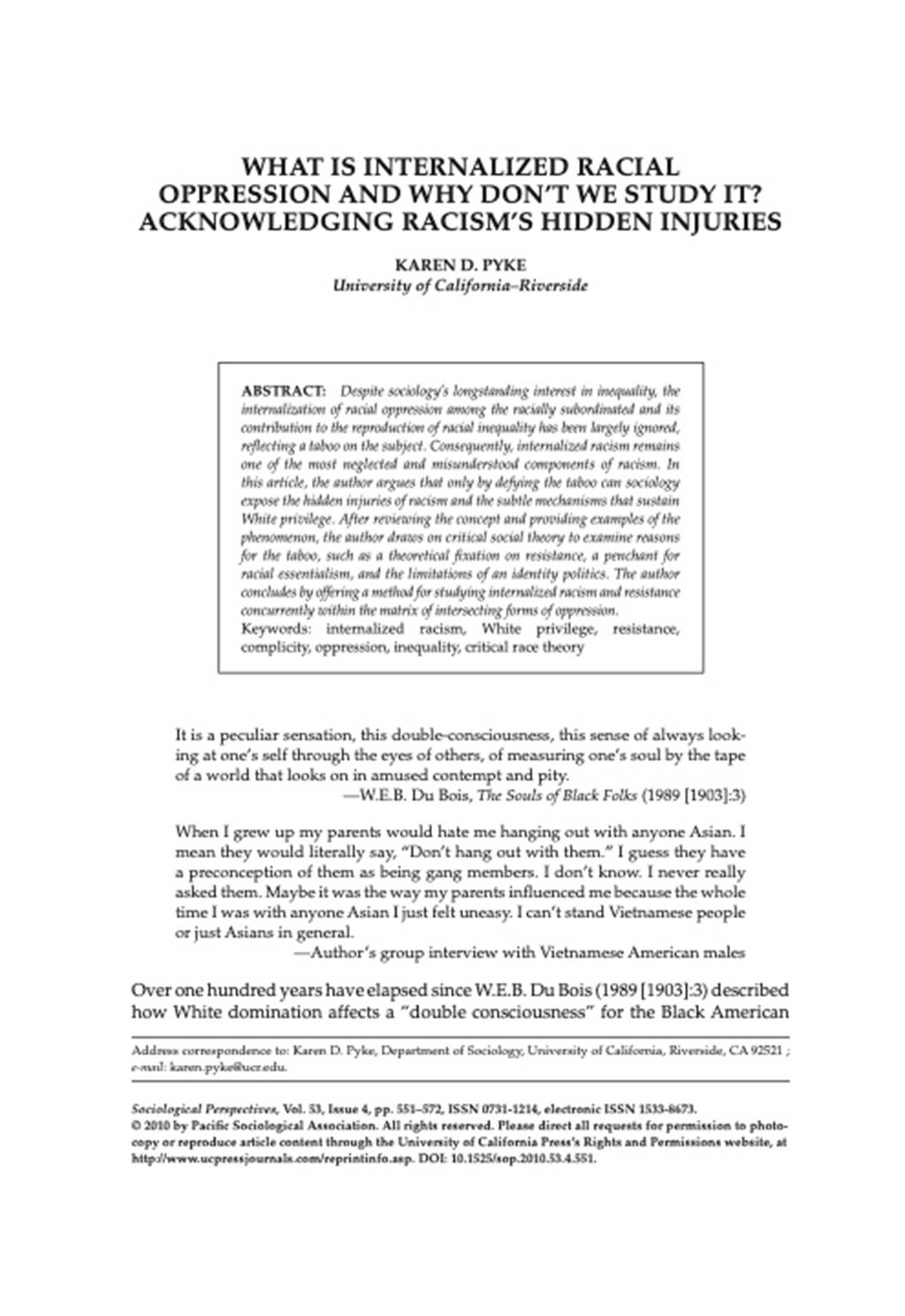 What is Internalized Racial Oppression and Why Don't We Study It? Acknowledging Racism's Hidden Injuries - image
