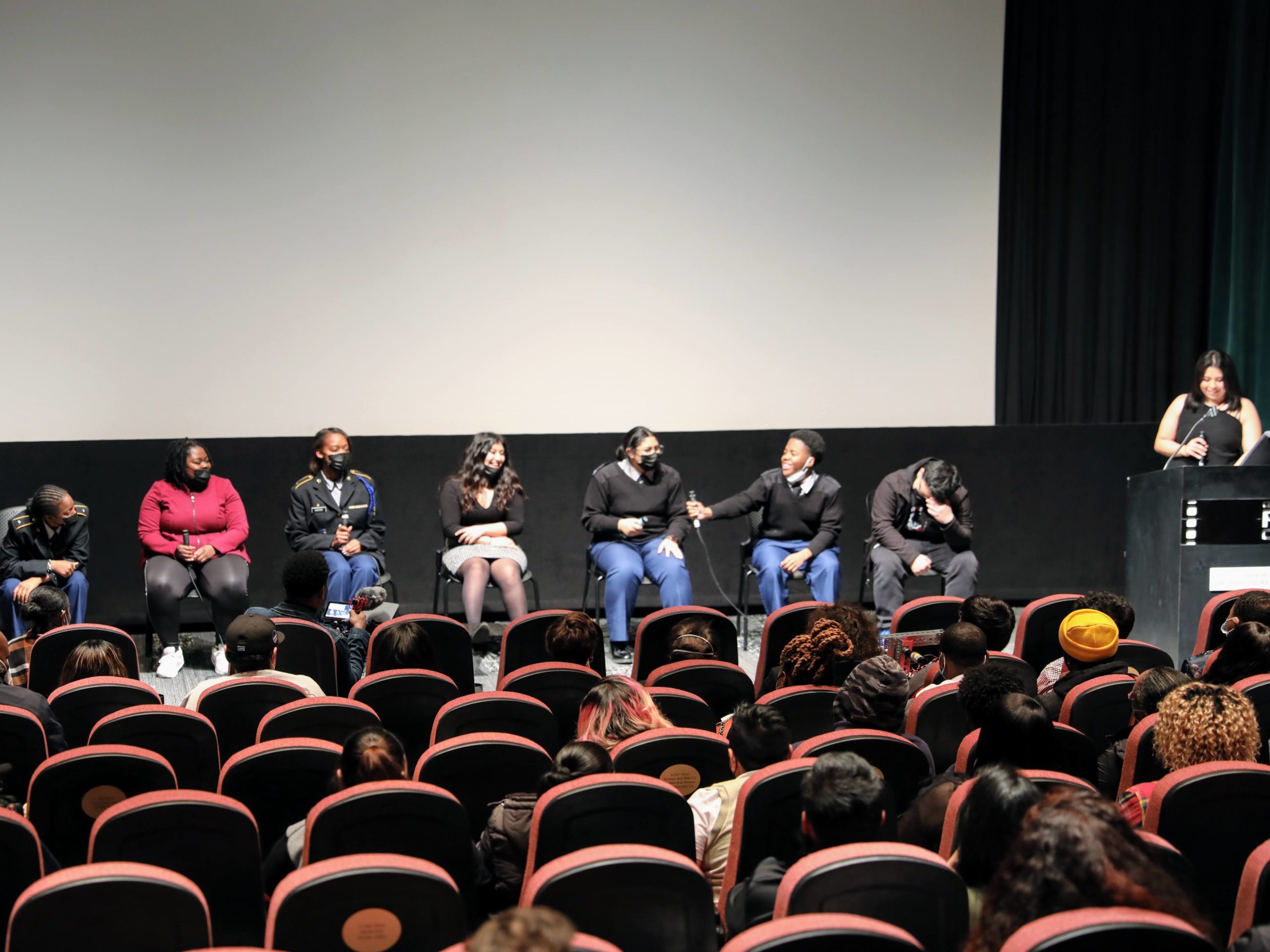 Students on a stage