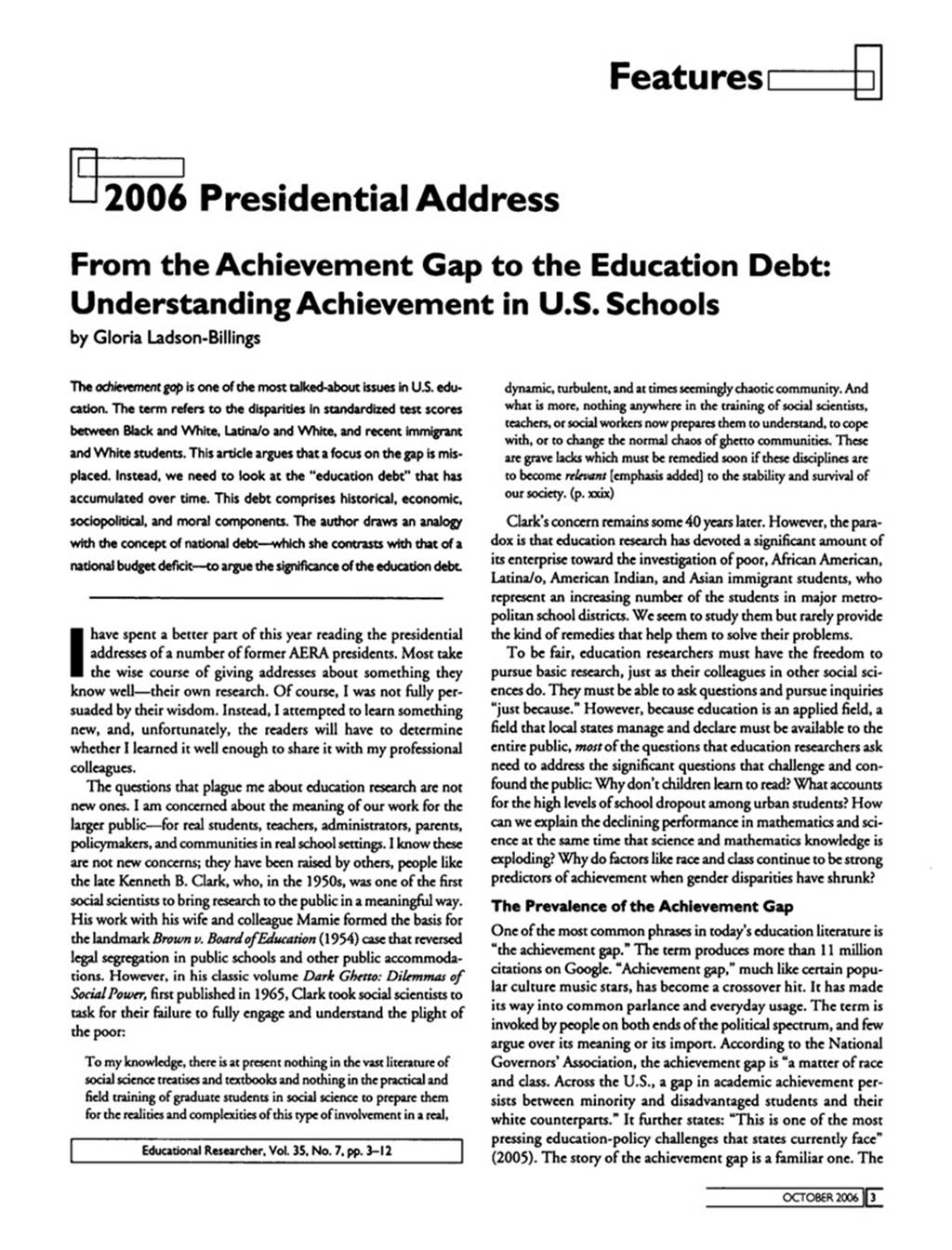From the Achievement Gap to the Education Debt - Document image