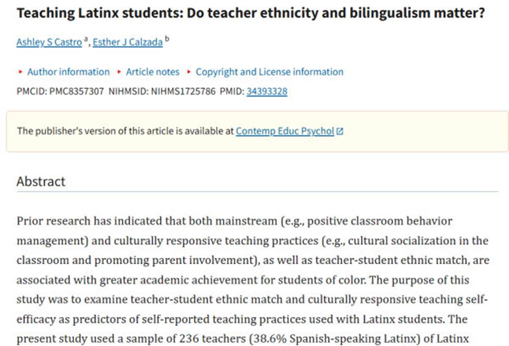 Teaching Latinx students: Do teacher ethnicity and bilingualism matter? Banner