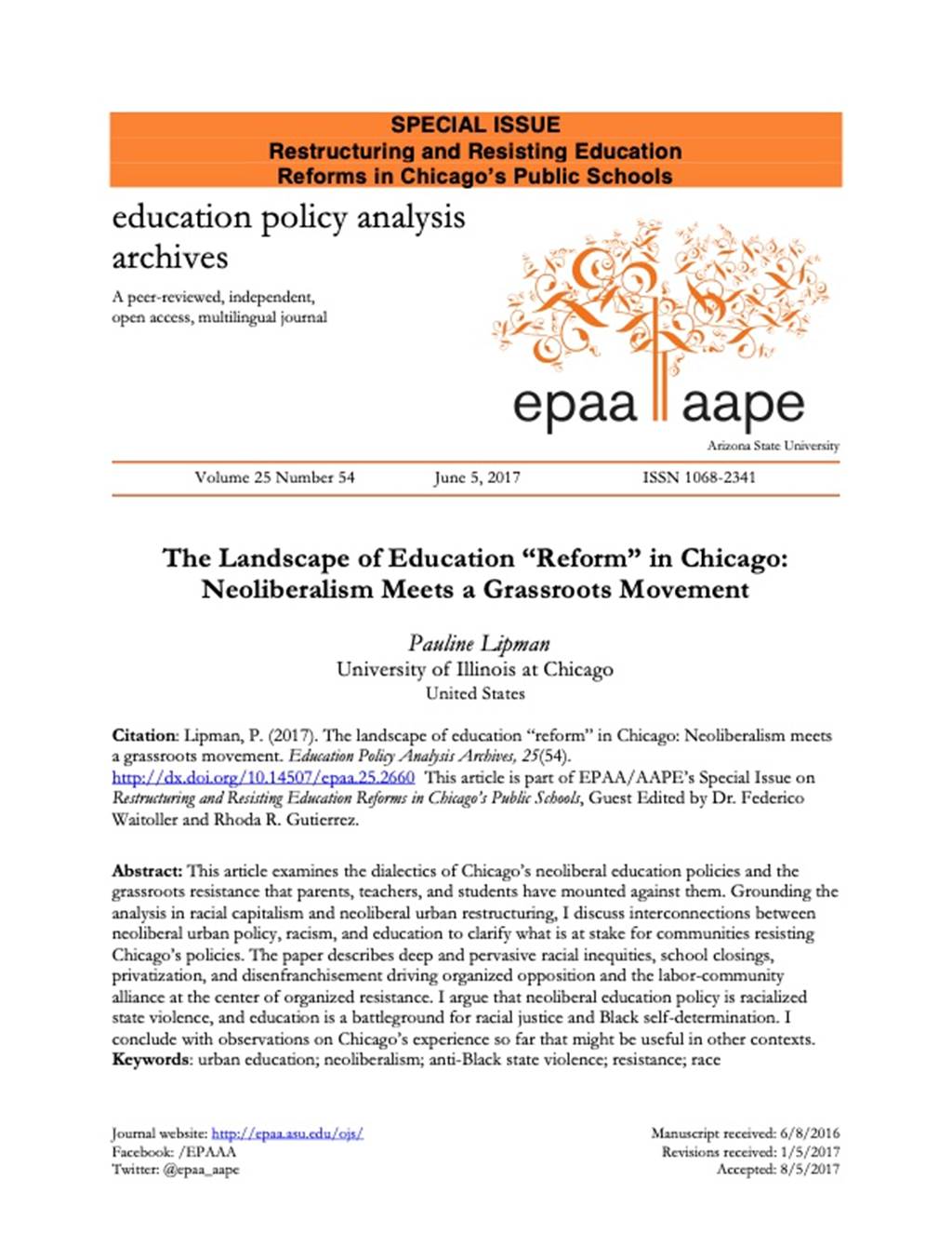 The Landscape of Education “Reform” in Chicago: Neoliberalism Meets a Grassroots Movement - Document image