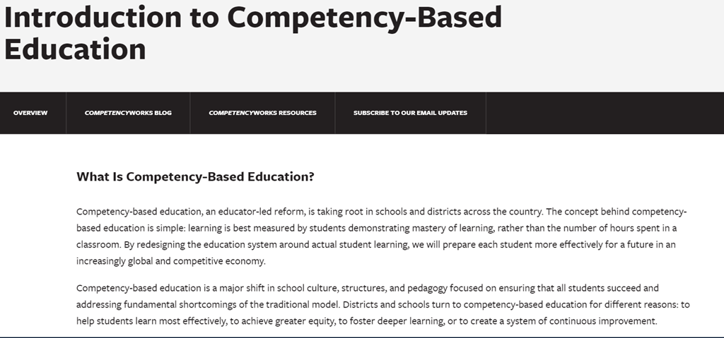 Screenshot of Introduction to Competency-Based Education