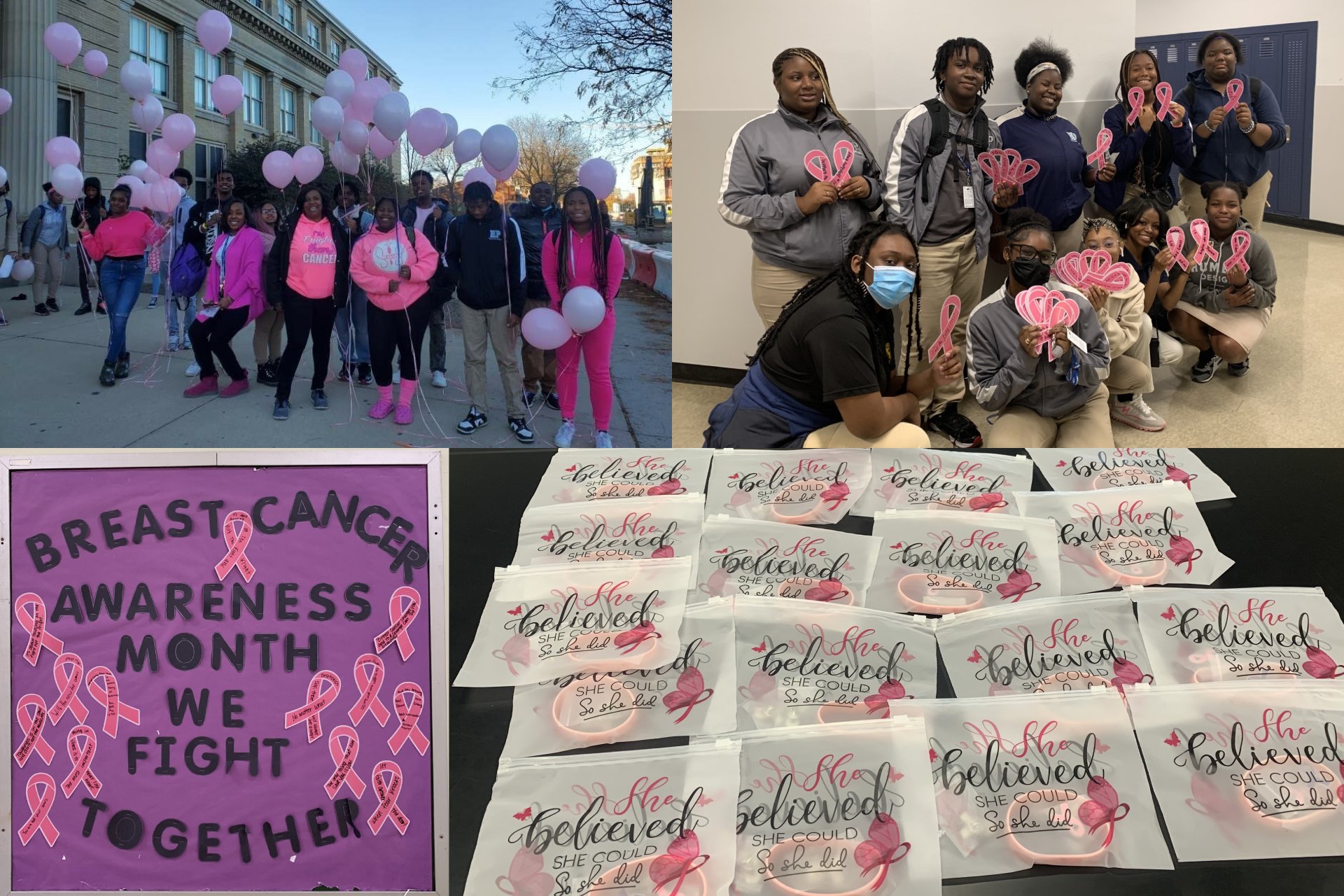 A collage of photos from the Student Council Civics Club's breast cancer awareness event.