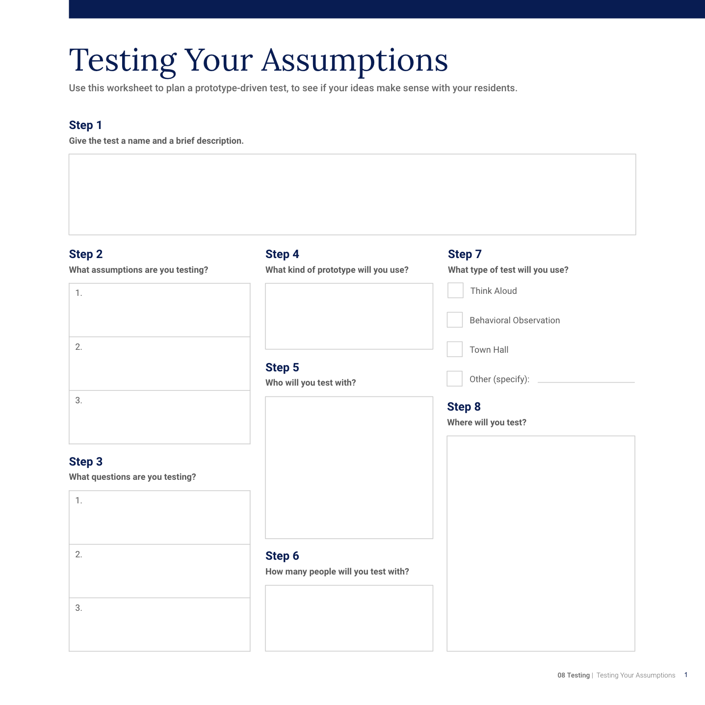 image of testing assumptions worksheet
