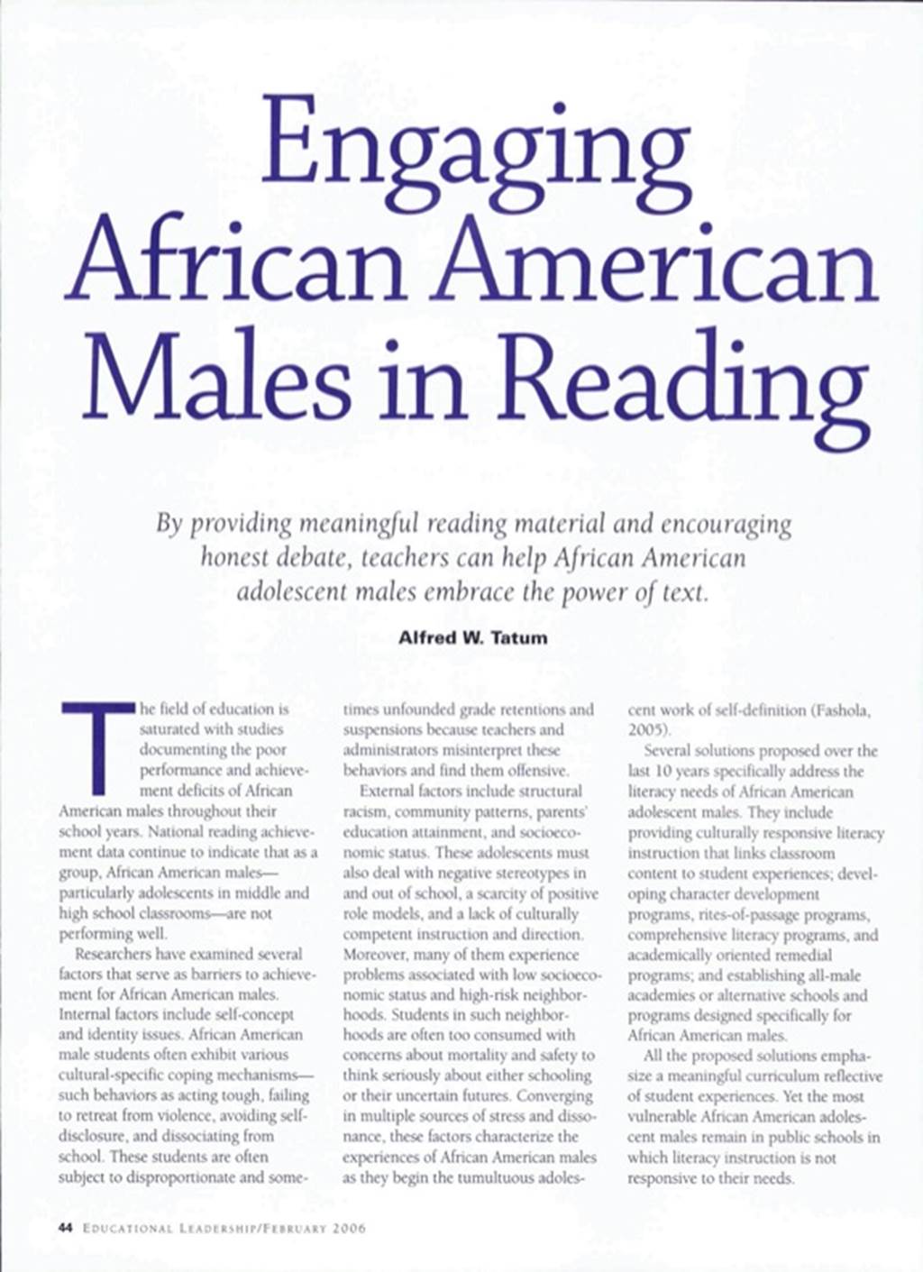 Engaging African American Males in Reading Image