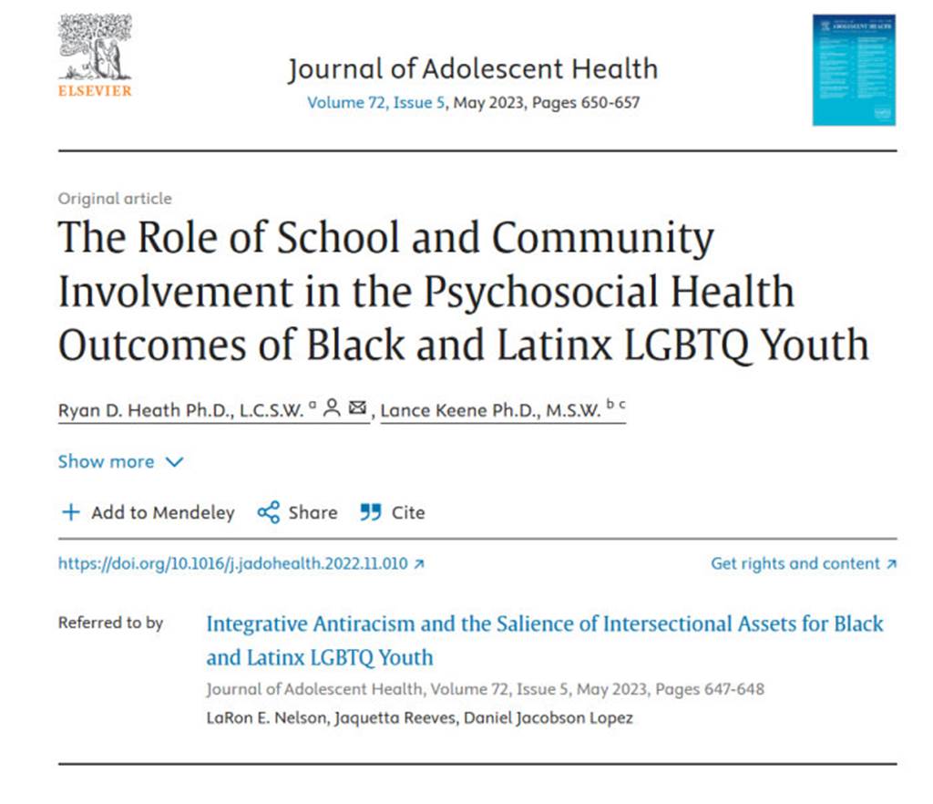 The Role of School and Community Involvement in the Psychosocial Health Outcomes of Black and Latinx LGBTQ Youth - Banner
