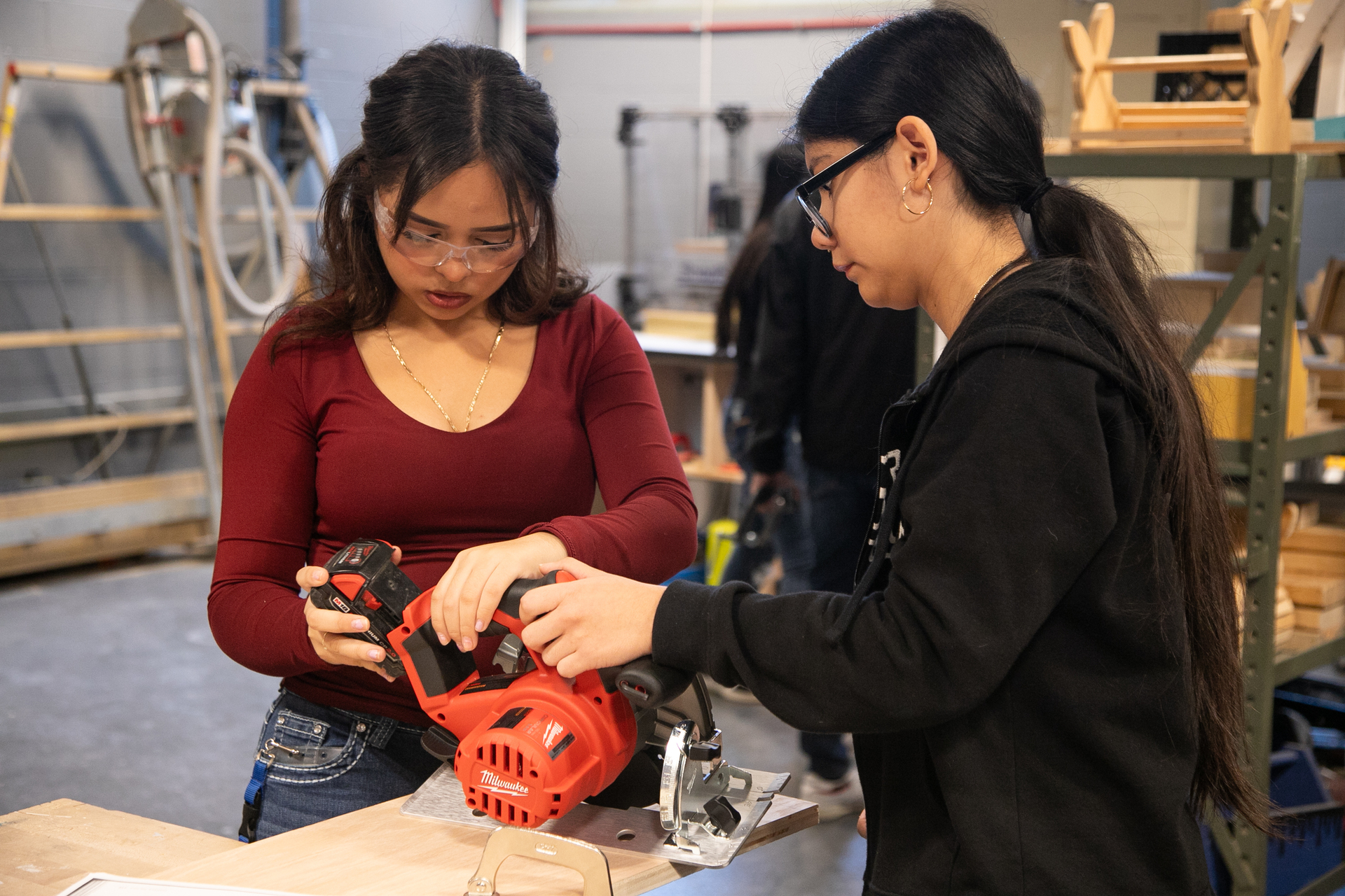 students doing woodwork