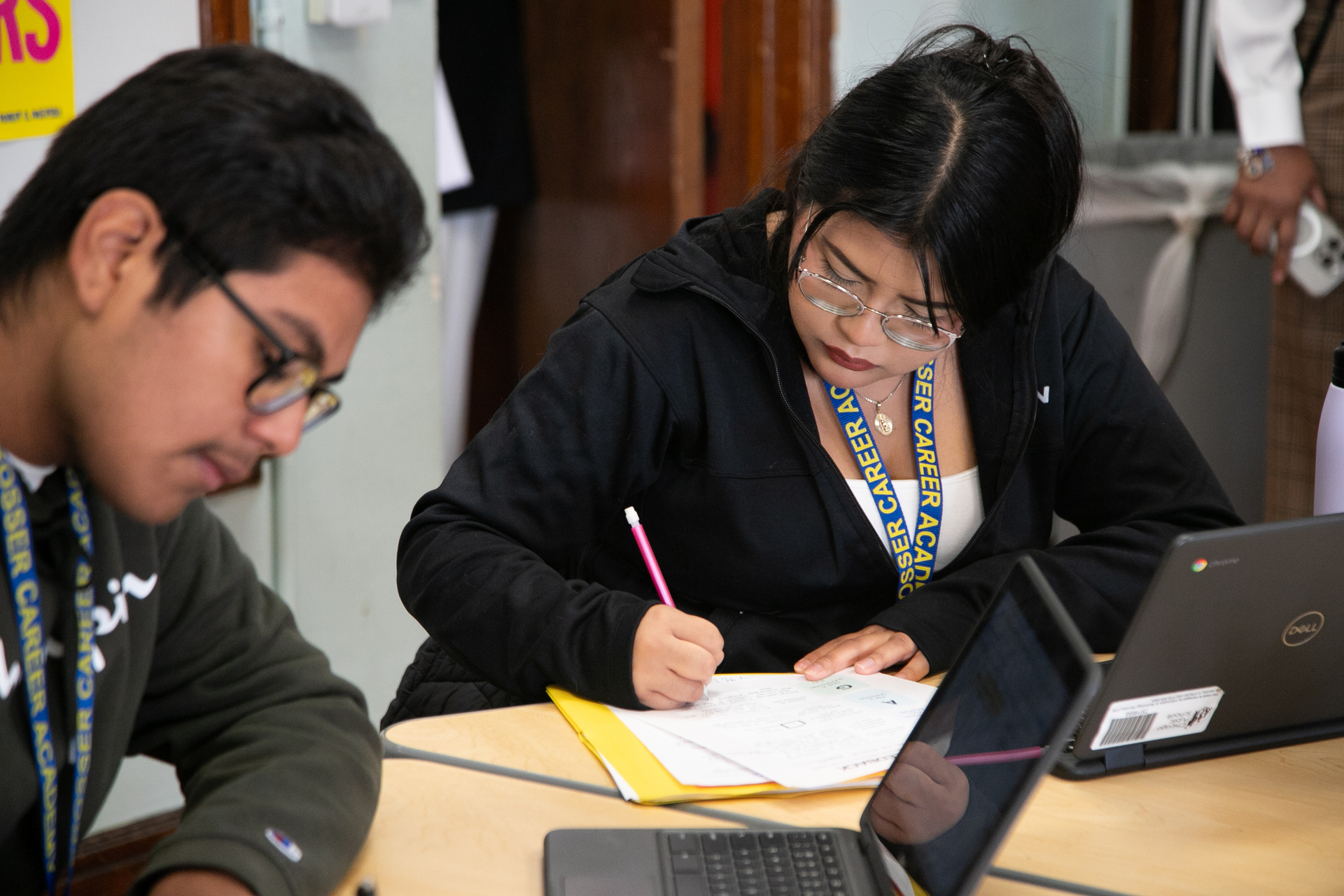 Students working at a table
