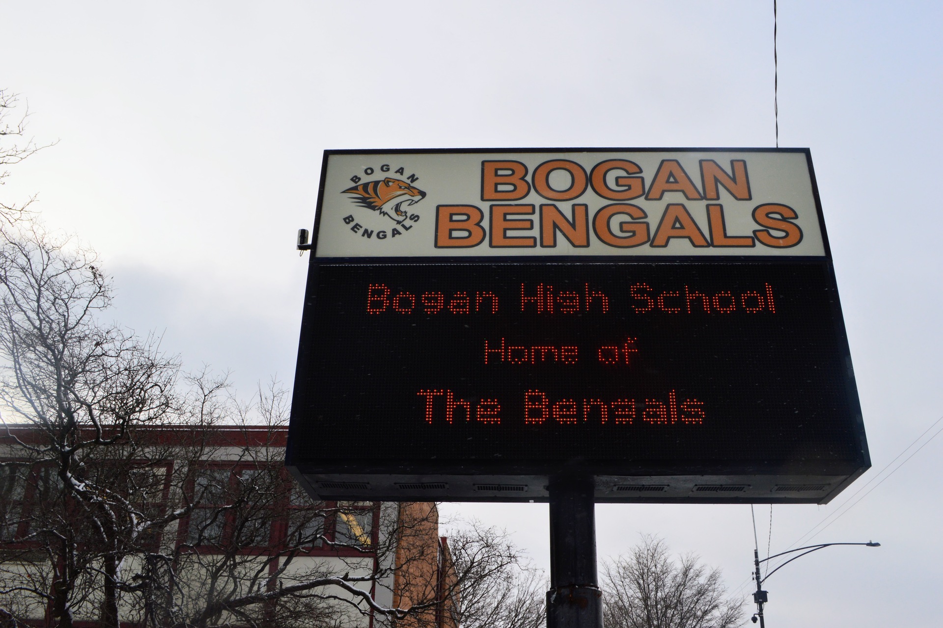 Bogan High School sign