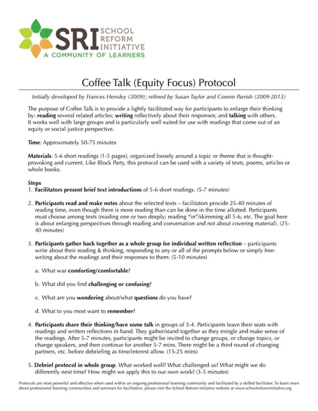 Coffee Talk (Equity Focus) Protocol - Document image