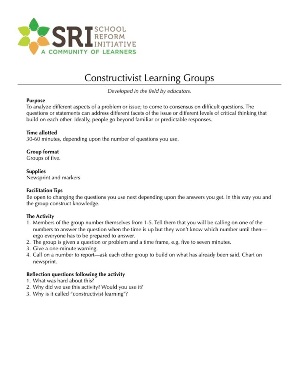 Constructivist Learning Groups - Document image