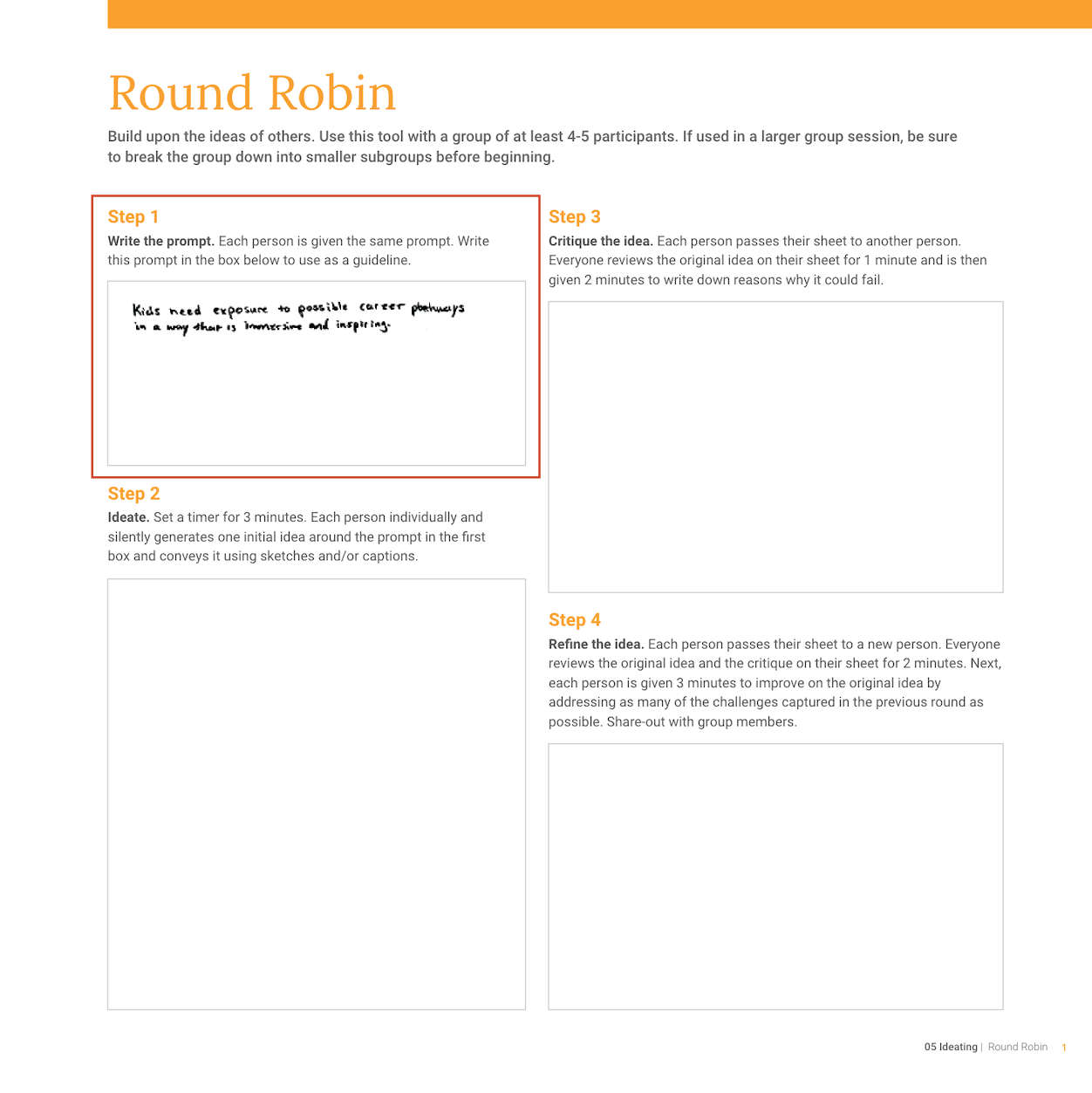 sample round robin worksheet with step 1 filled in