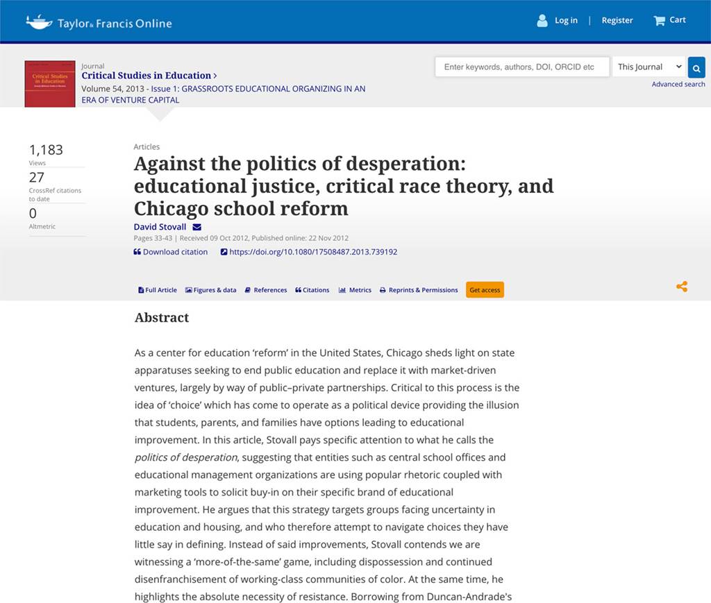 Against the politics of desperation: educational justice, critical race theory, and Chicago school reform - Document image