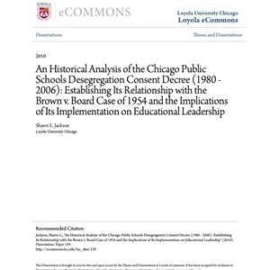 An Historical Analysis of the Chicago Public Schools Desegregation Consent Decree - Cover image