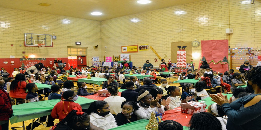 Students sitting at tables