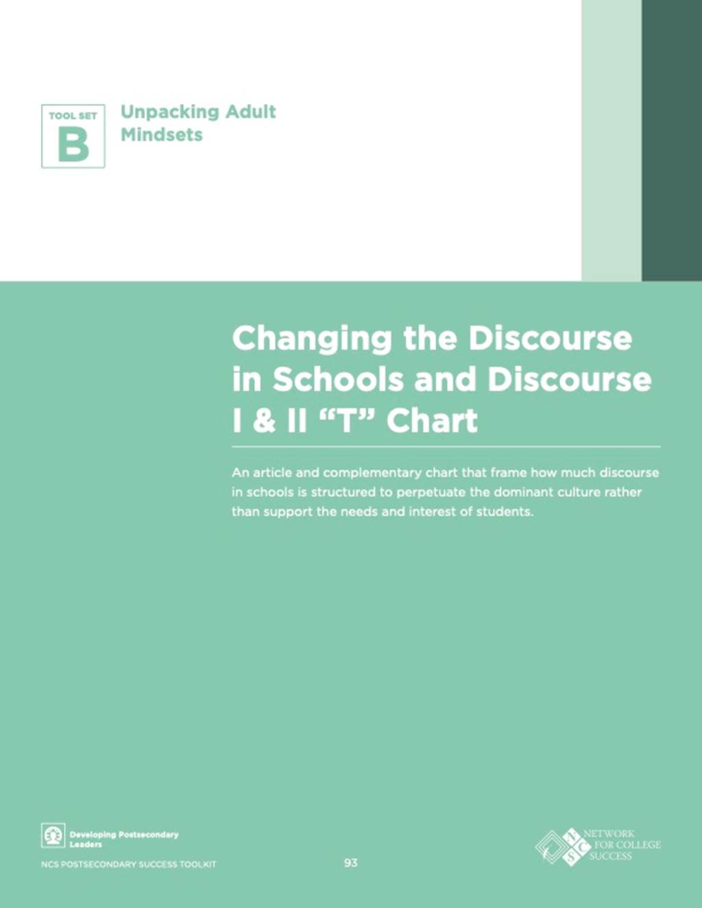 Changing the Discourse in Schools and Discourse I & II "T" Chart - Cover Image
