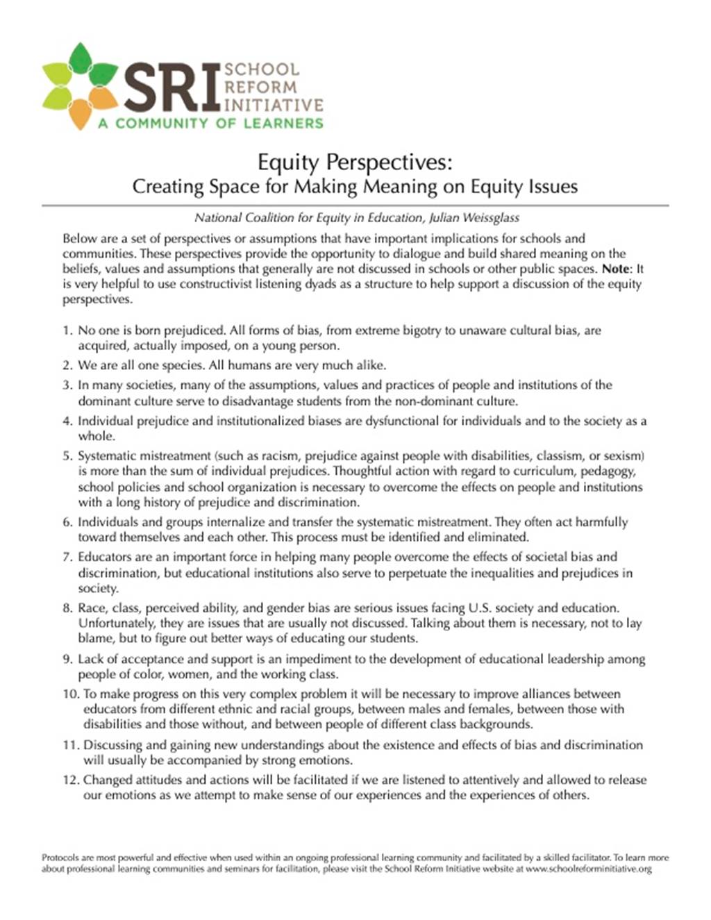 Equity Perspectives: Creating Space for Making Meaning on Equity Issues - Document Image