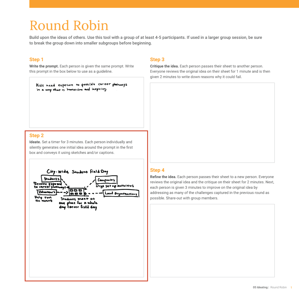 image of round robin worksheet with steps 1 and 2 filled in