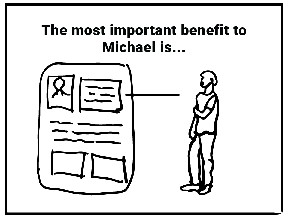 sketch of boy with words - the most important benefit to Michael is