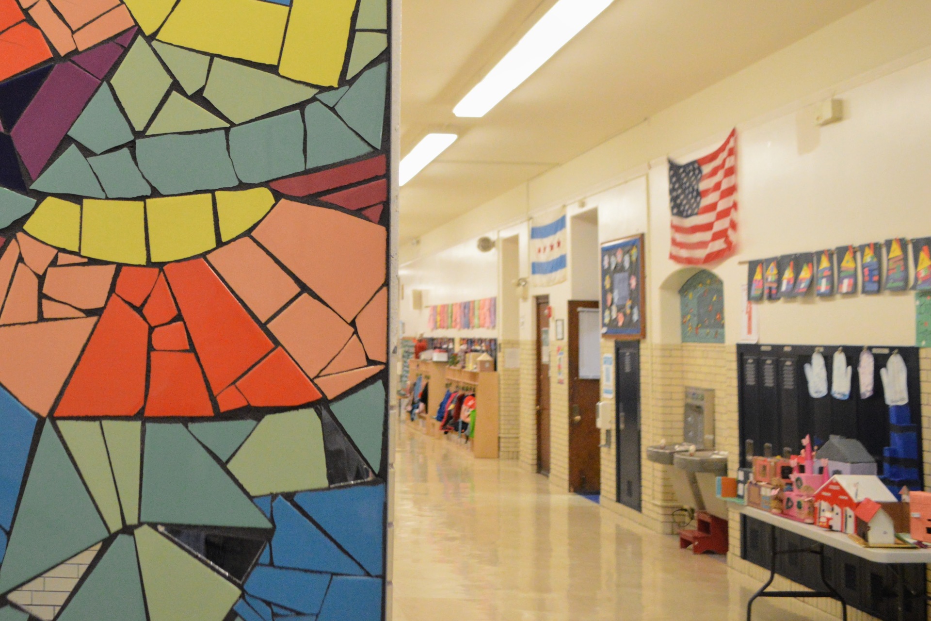 A decorated school hallway