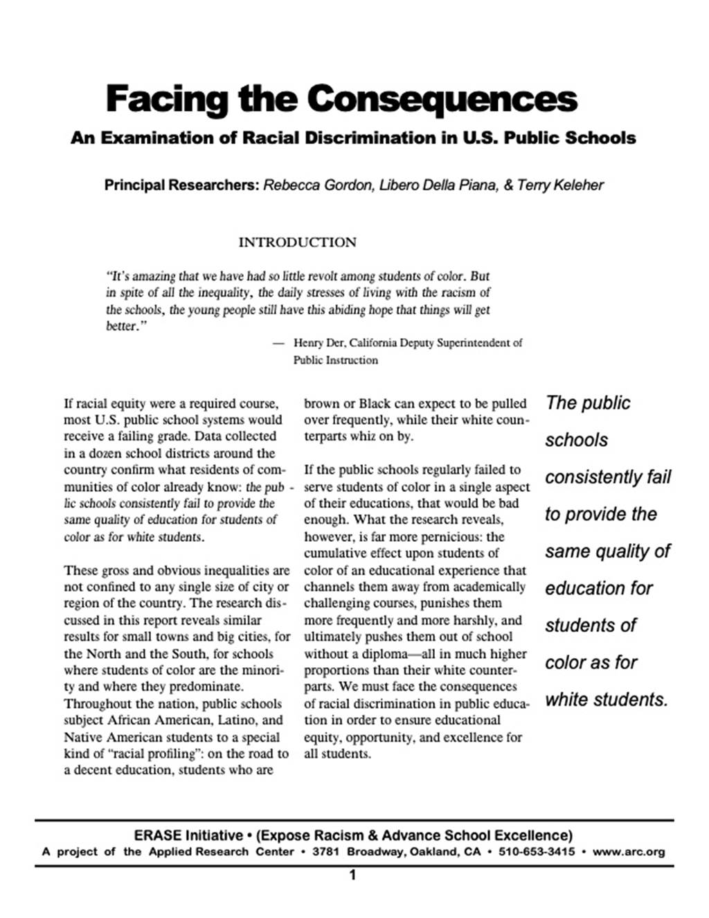 Facing the Consequences: An Examination of Racial Discrimination in U.S. Public Schools - Document image
