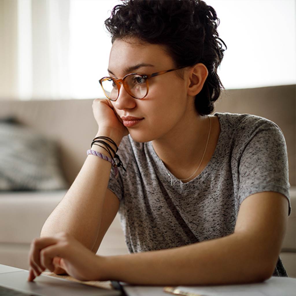 A woman uses her computer