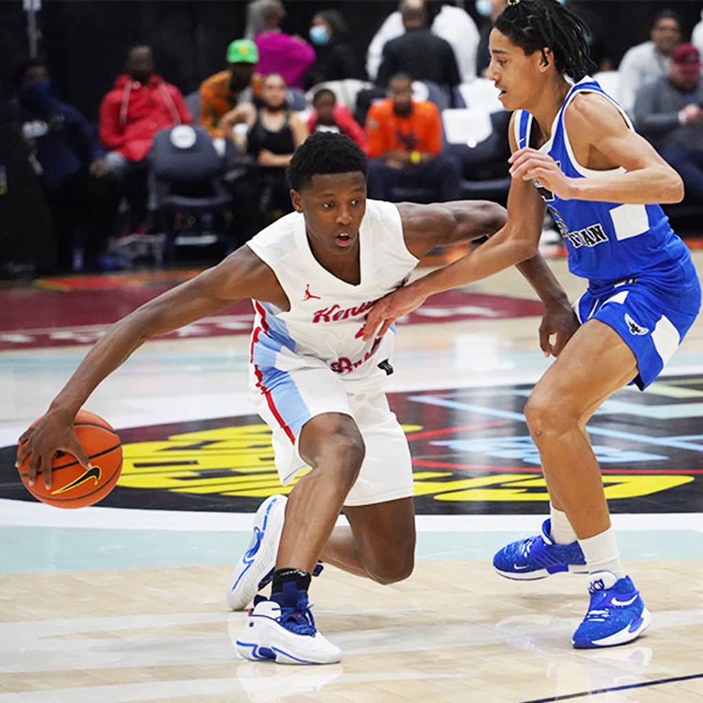 Student athletes compete in a basketball game