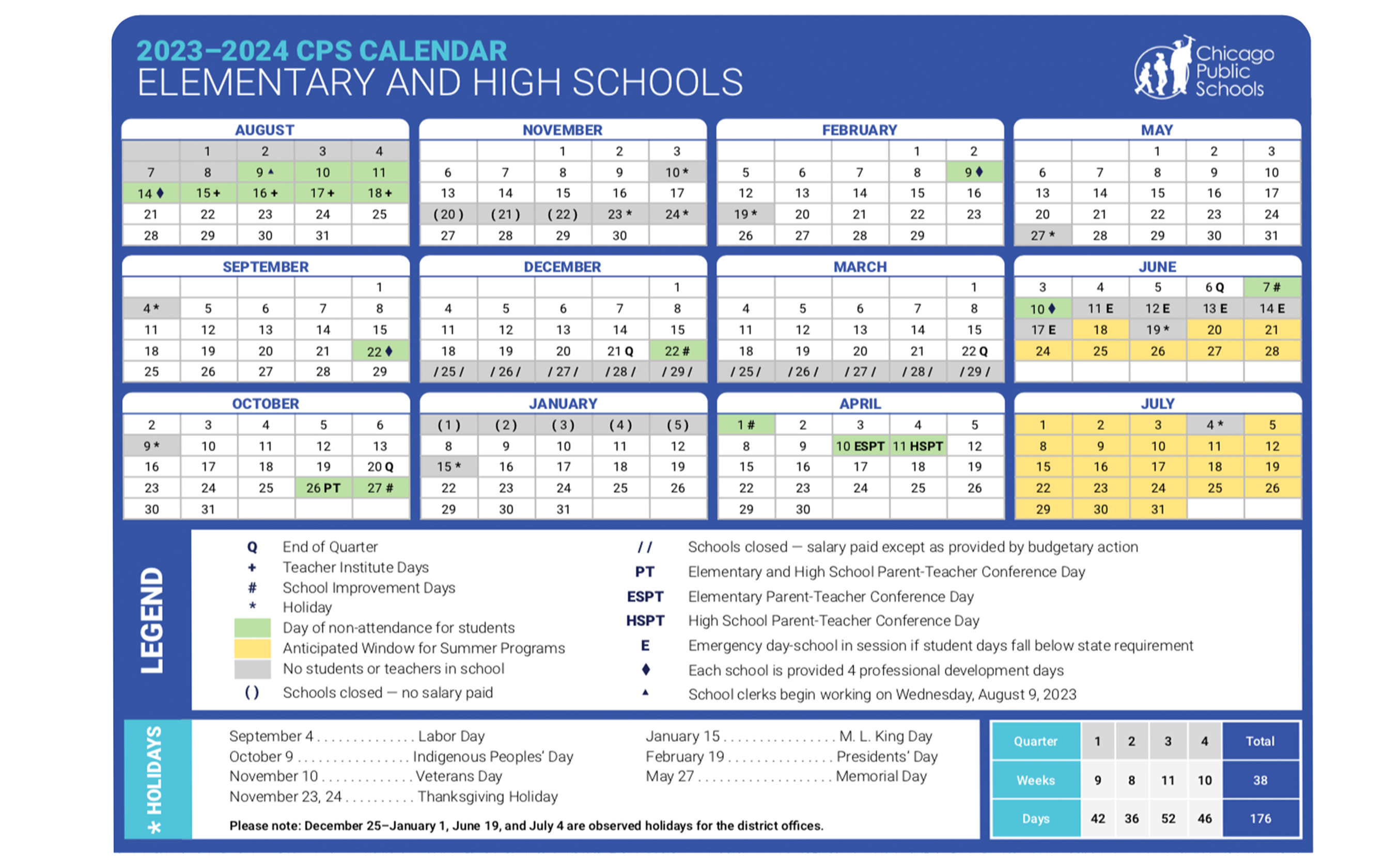 Chicago Public Schools District Calendar