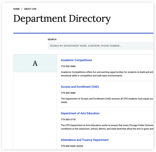 Department Directory screenshot