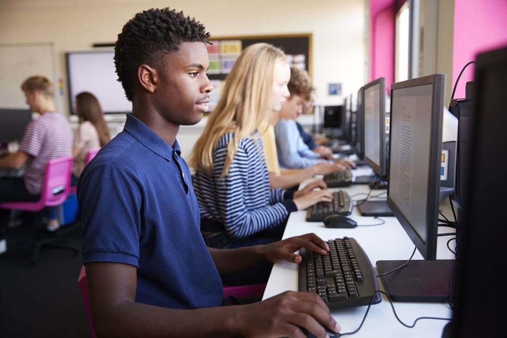 Students working on computers