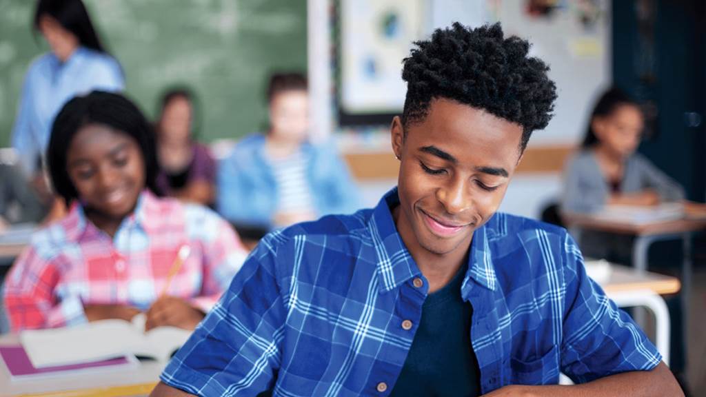student working at desk