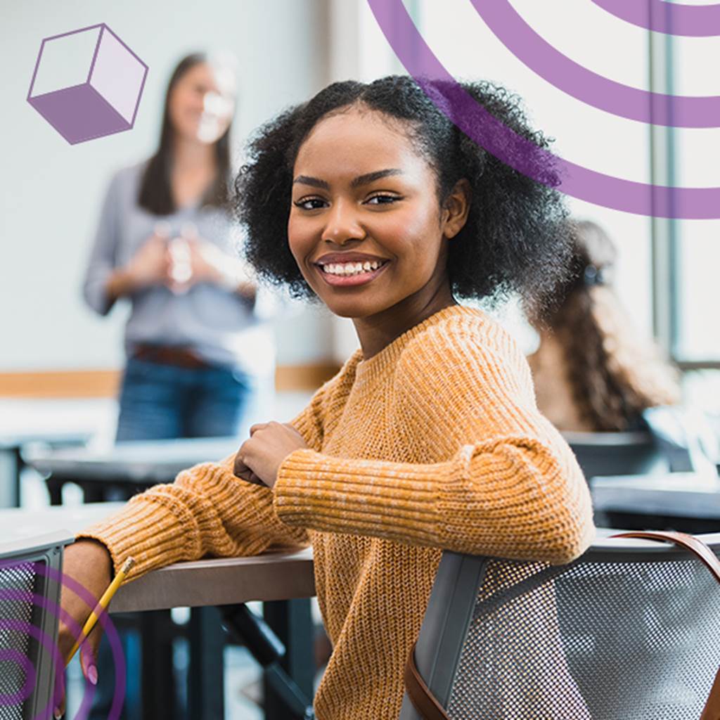 image of smiling student in class