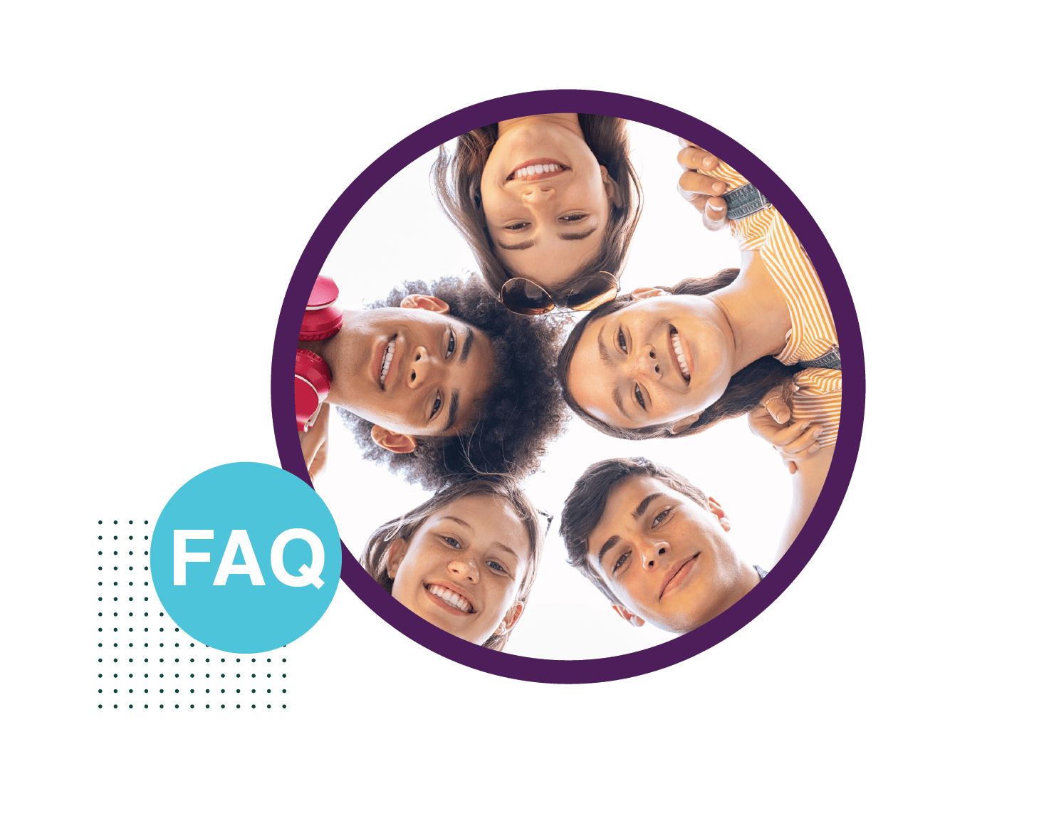 FAQ - Students in a circle smiling