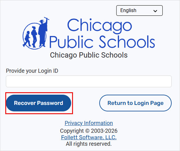 Screenshot of Follett Aspen with a area to provide your login ID
